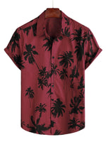 Short Sleeve Cotton Shirt with Palm Pattern for Men