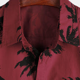 Burgundy Palm Print Short-Sleeve Beach Shirt
