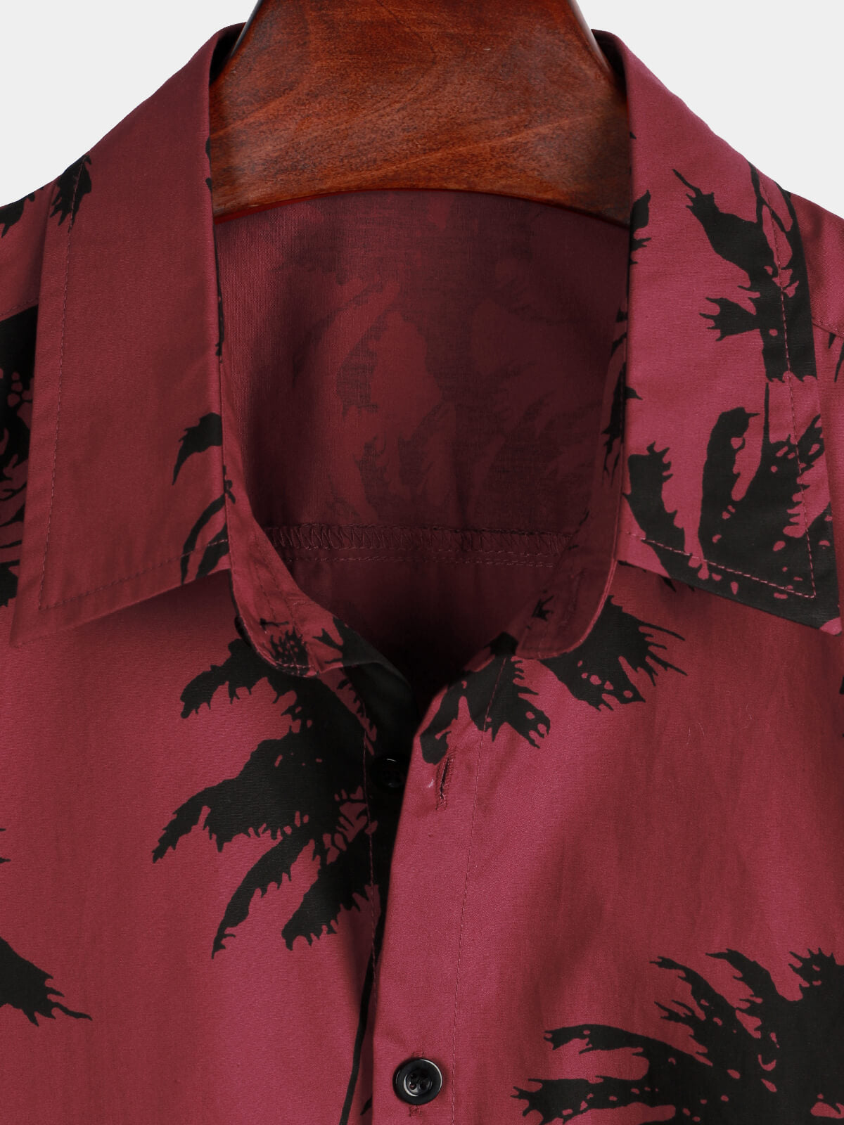 Burgundy Palm Print Short-Sleeve Beach Shirt