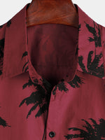 Burgundy Palm Print Short-Sleeve Beach Shirt