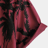 Burgundy Palm Print Short-Sleeve Beach Shirt