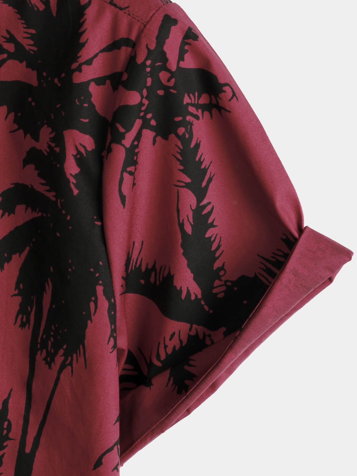 Burgundy Palm Print Short-Sleeve Beach Shirt
