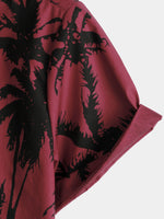 Burgundy Palm Print Short-Sleeve Beach Shirt