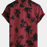 Burgundy Palm Print Short-Sleeve Beach Shirt