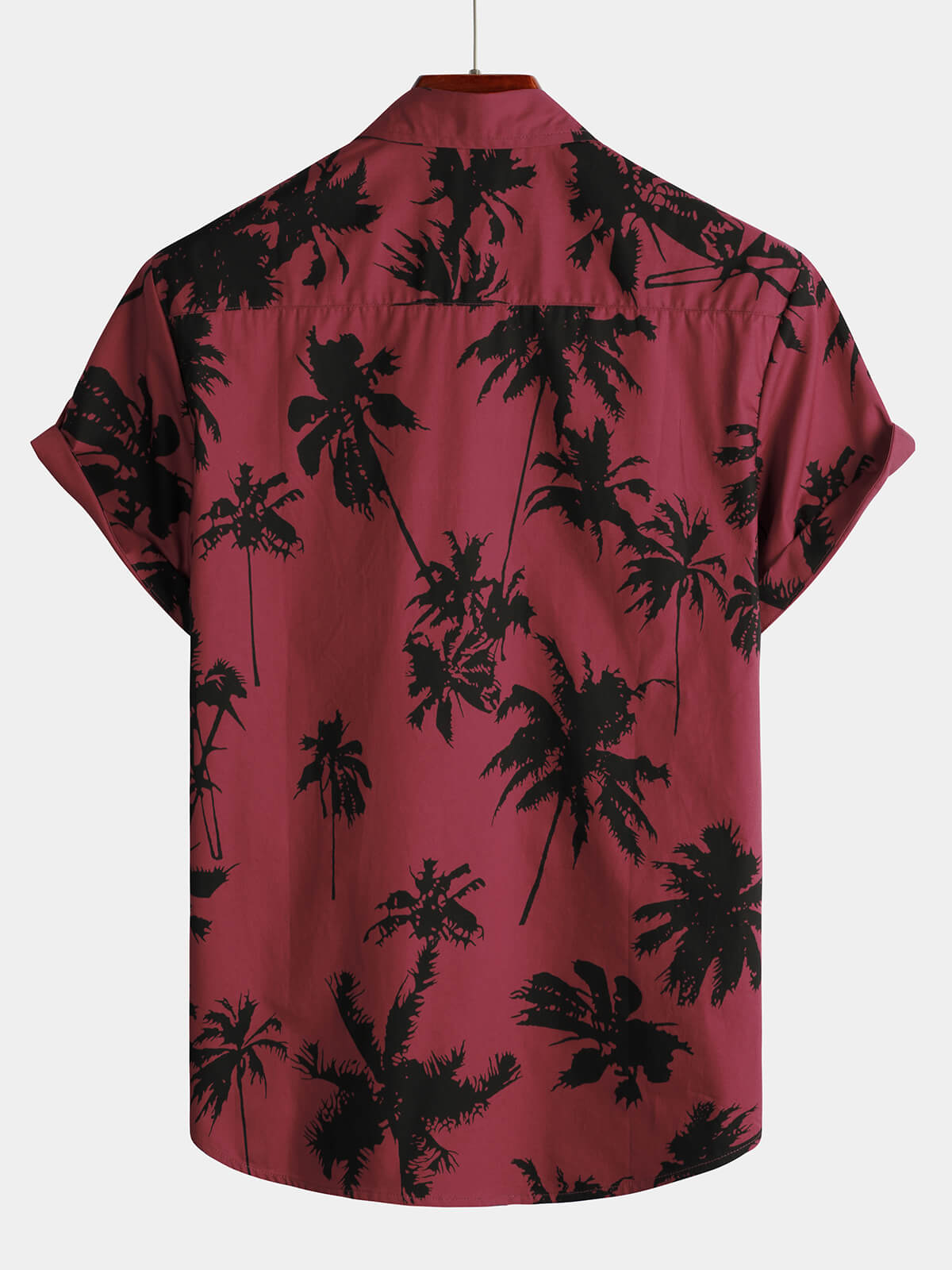 Burgundy Palm Print Short-Sleeve Beach Shirt