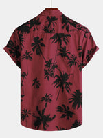 Burgundy Palm Print Short-Sleeve Beach Shirt