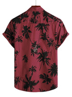 Short Sleeve Cotton Shirt with Palm Pattern for Men