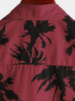 Burgundy Palm Print Short-Sleeve Beach Shirt