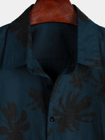 Short Sleeve Cotton Hawaiian Style Shirt with Palm Print for Men, Navy
