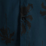 Navy Hawaiian Collar Short Sleeve Shirt with Palm Print, 100%