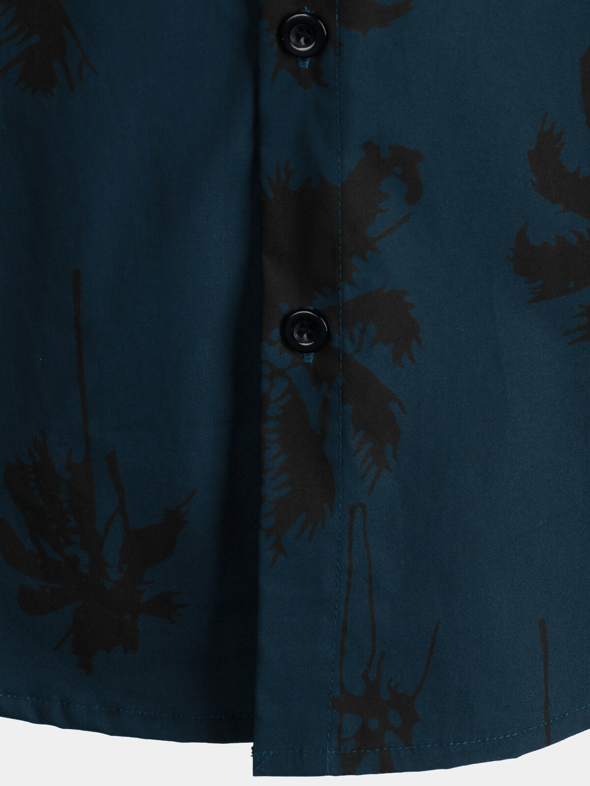 Navy Hawaiian Collar Short Sleeve Shirt with Palm Print, 100%