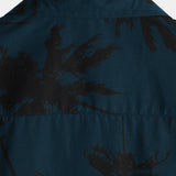Navy Hawaiian Collar Short Sleeve Shirt with Palm Print, 100%