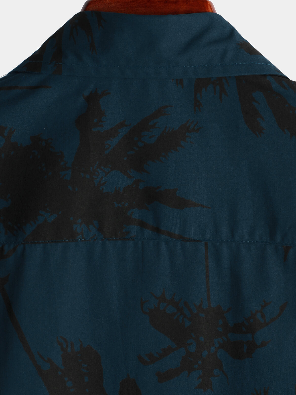 Navy Hawaiian Collar Short Sleeve Shirt with Palm Print, 100%
