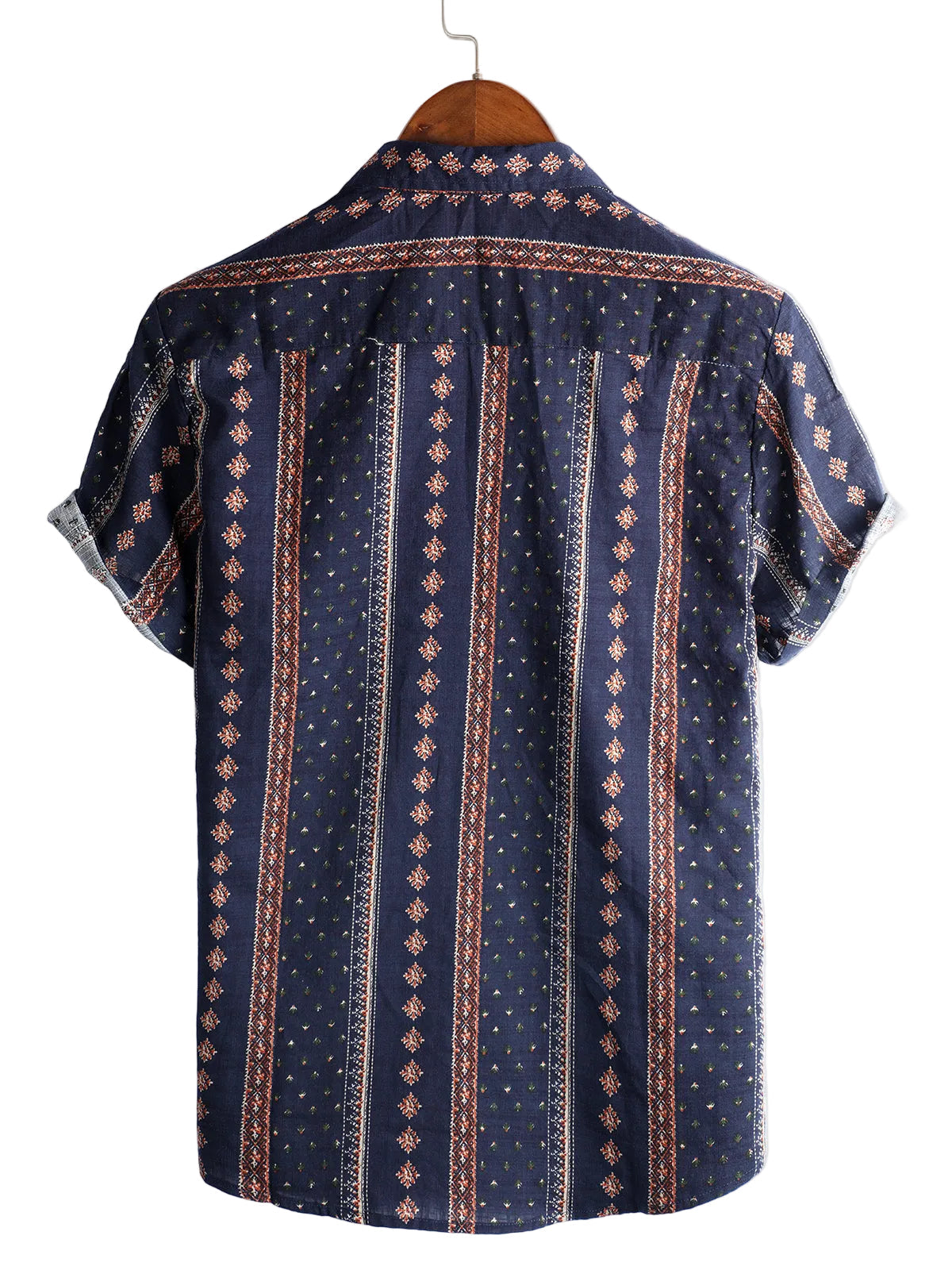 Men's Hawaiian-Style Cotton Short-Sleeve Shirt Navy