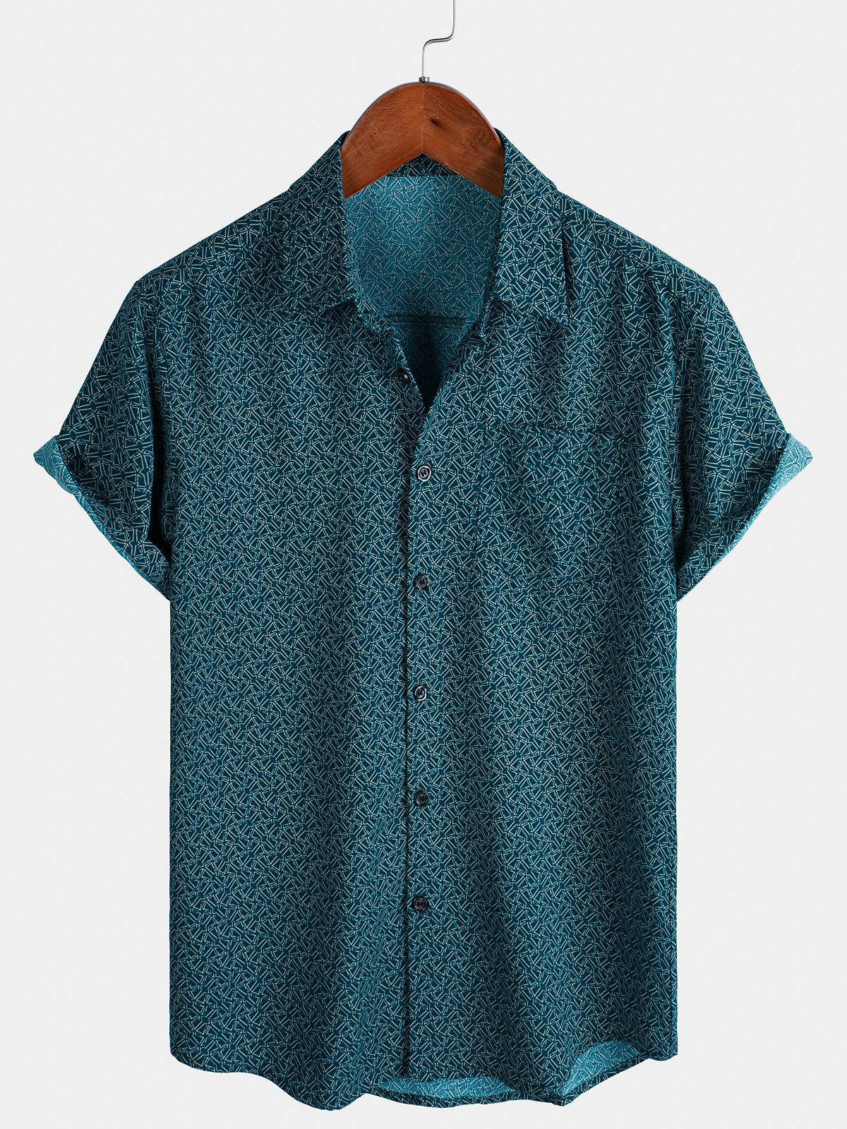 Casual Shirt with Pockets, Short Sleeves, Geometric Print
