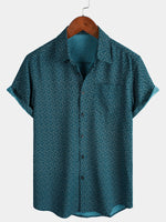 Casual Shirt with Pockets, Short Sleeves, Geometric Print