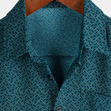 Casual Shirt with Pockets, Short Sleeves, Geometric Print