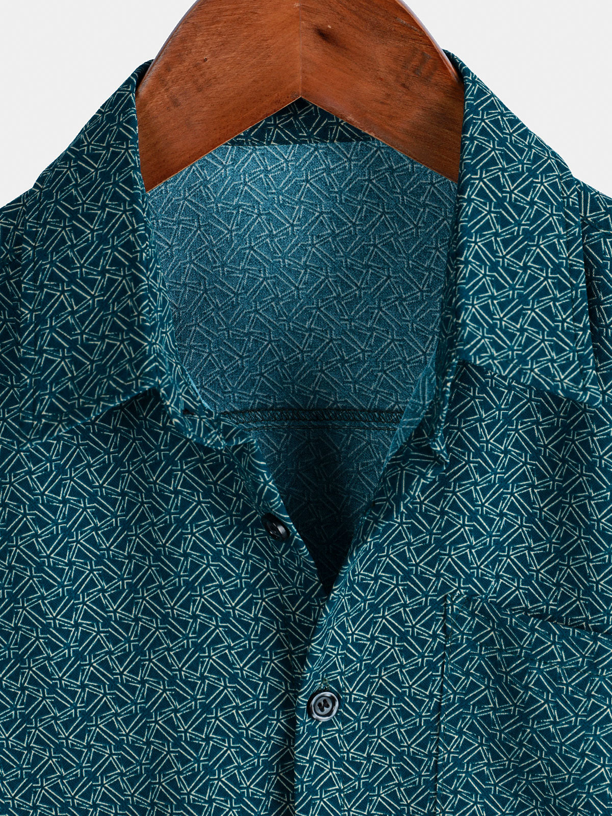 Casual Shirt with Pockets, Short Sleeves, Geometric Print