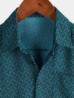 Casual Shirt with Pockets, Short Sleeves, Geometric Print