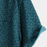 Casual Shirt with Pockets, Short Sleeves, Geometric Print