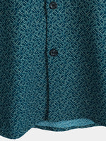 Casual Shirt with Pockets, Short Sleeves, Geometric Print