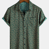 Short-Sleeve Shirt with Green Pocket and Retro Geometric Print