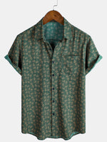 Short-Sleeve Shirt with Green Pocket and Retro Geometric Print