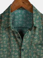 Short-Sleeve Shirt with Green Pocket and Retro Geometric Print