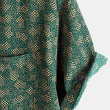 Short-Sleeve Shirt with Green Pocket and Retro Geometric Print