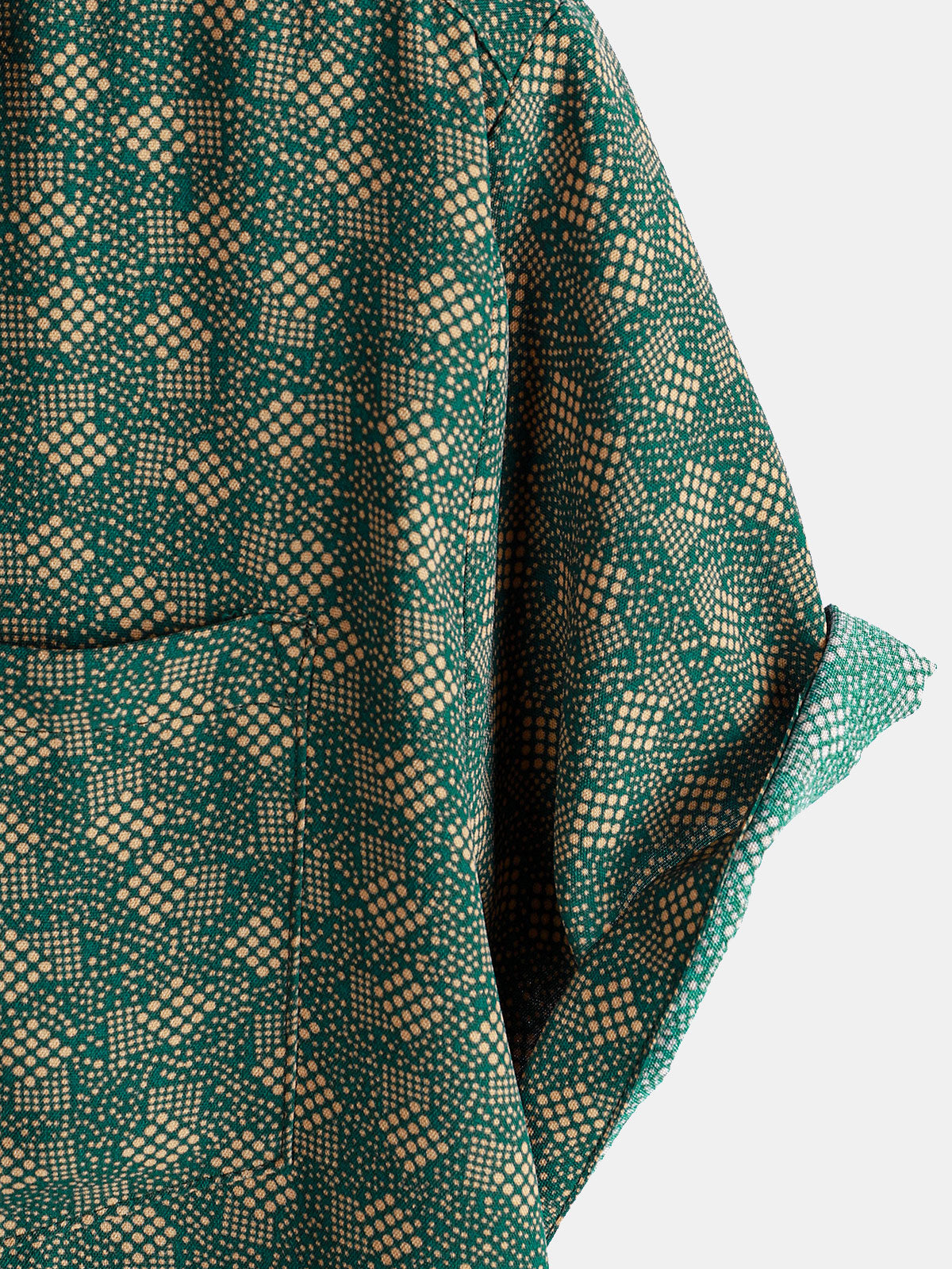 Short-Sleeve Shirt with Green Pocket and Retro Geometric Print