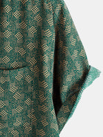 Short-Sleeve Shirt with Green Pocket and Retro Geometric Print