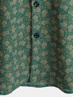 Short-Sleeve Shirt with Green Pocket and Retro Geometric Print