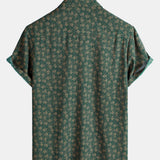 Short-Sleeve Shirt with Green Pocket and Retro Geometric Print