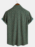 Short-Sleeve Shirt with Green Pocket and Retro Geometric Print