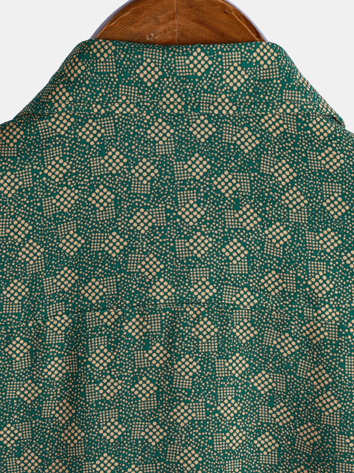 Short-Sleeve Shirt with Green Pocket and Retro Geometric Print