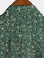 Short-Sleeve Shirt with Green Pocket and Retro Geometric Print