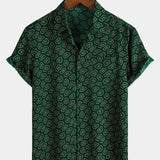 Short-Sleeve Shirt with Green Abstract Pattern Pocket