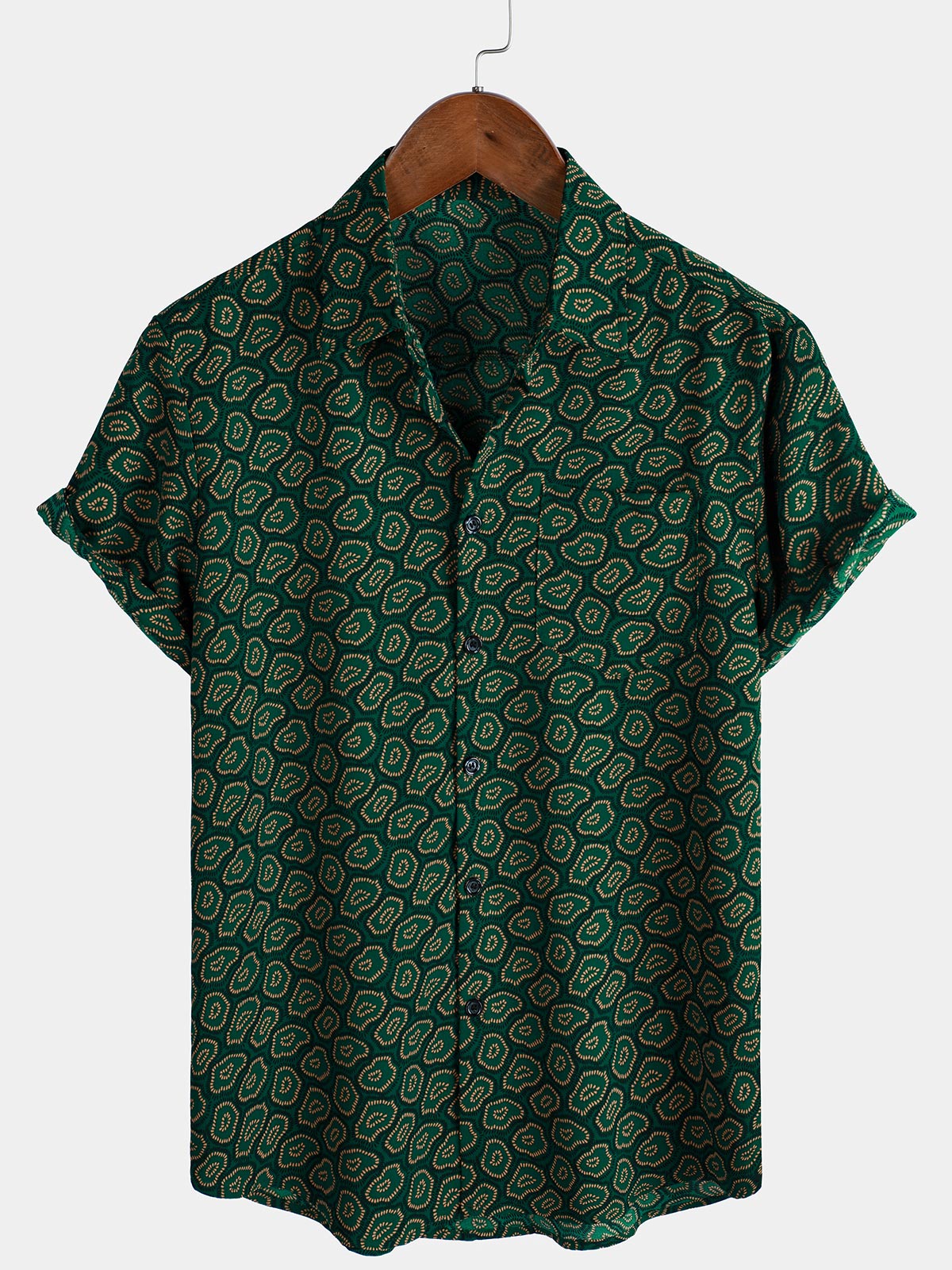 Short-Sleeve Shirt with Green Abstract Pattern Pocket