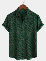 Short-Sleeve Shirt with Green Abstract Pattern Pocket