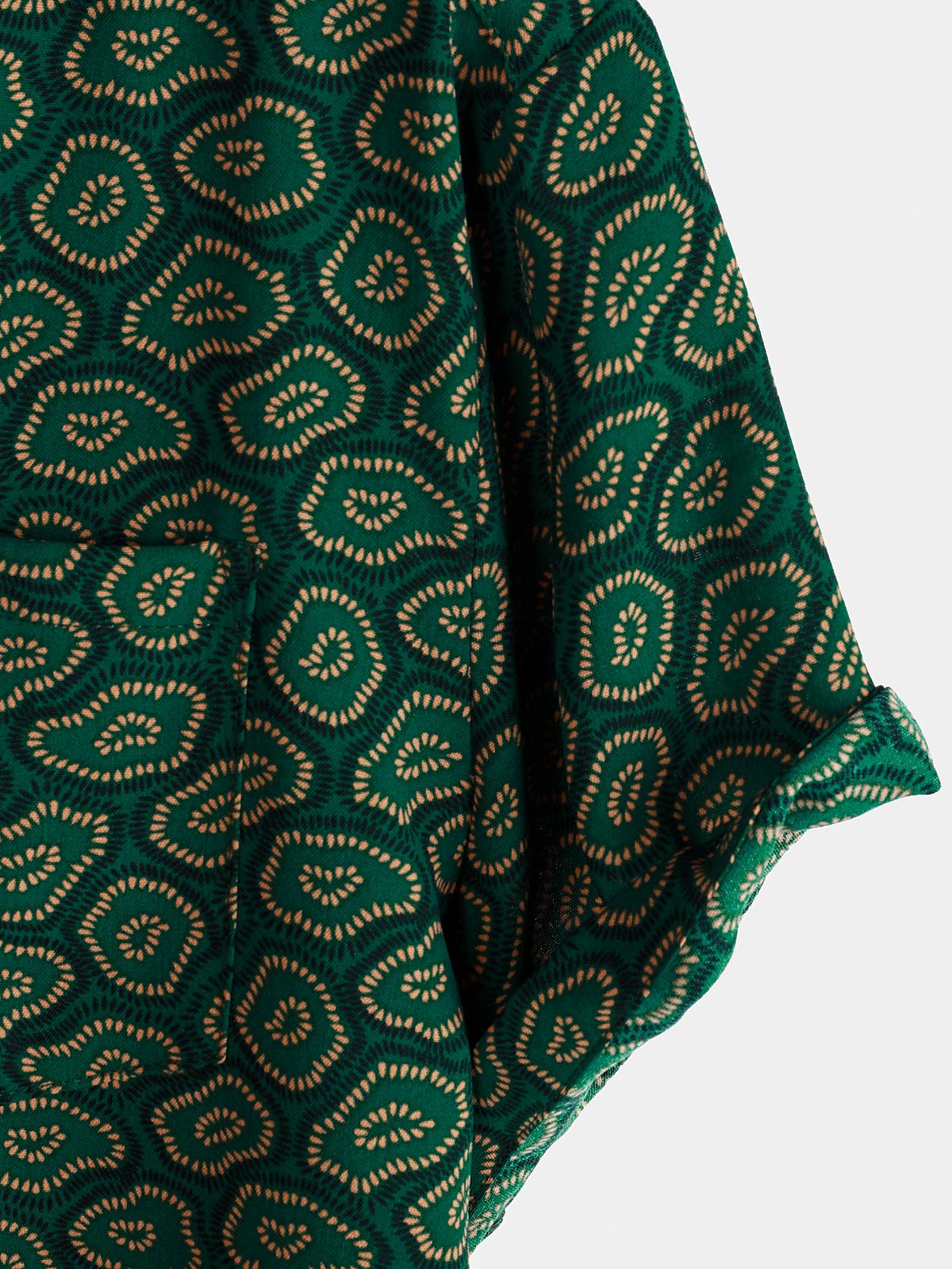 Short-Sleeve Shirt with Green Abstract Pattern Pocket