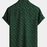 Short-Sleeve Shirt with Green Abstract Pattern Pocket