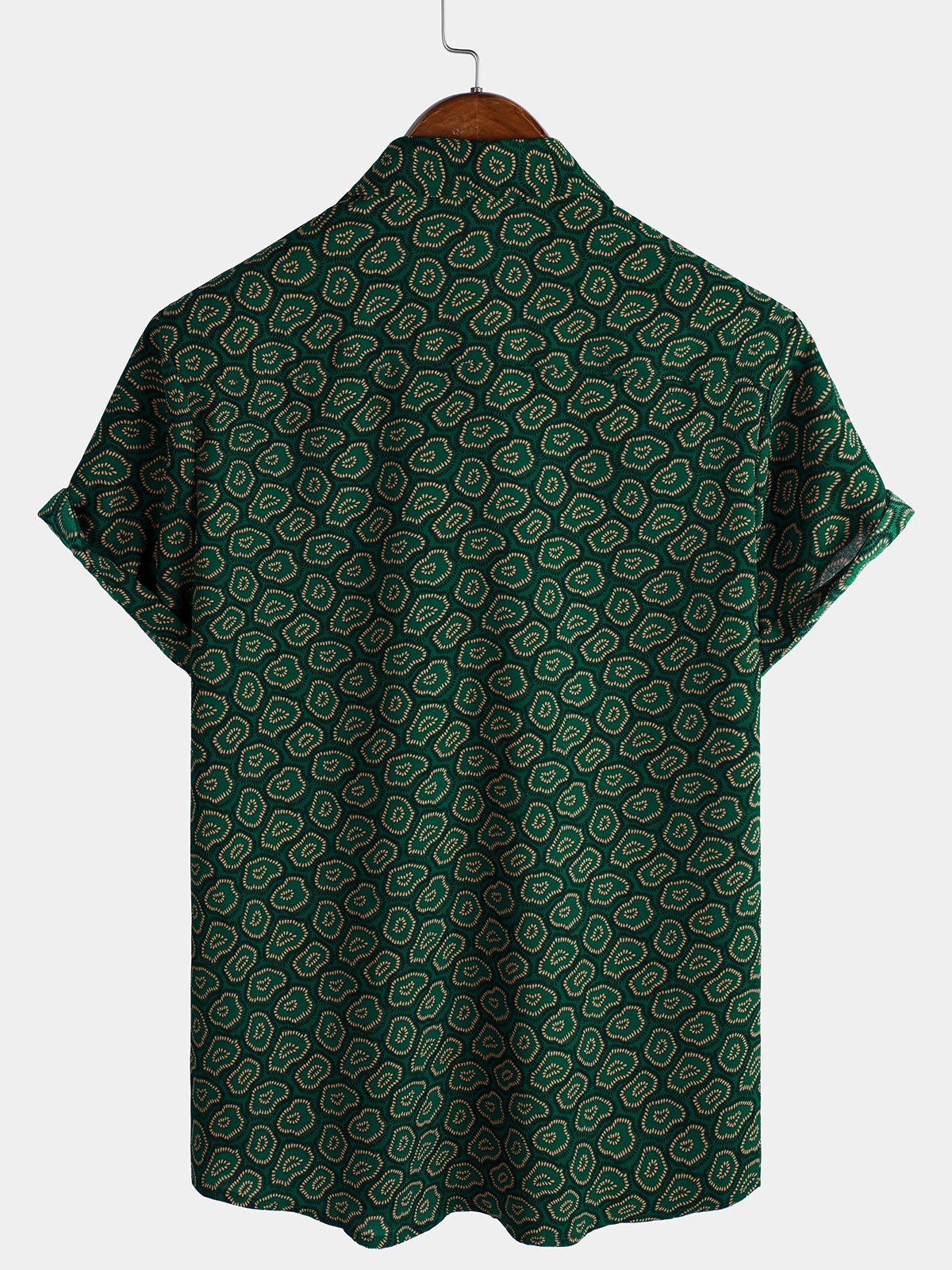 Short-Sleeve Shirt with Green Abstract Pattern Pocket