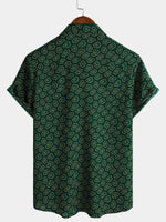 Short-Sleeve Shirt with Green Abstract Pattern Pocket