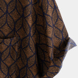 Short-Sleeve Brown Retro Geometric Print Pocket Shirt