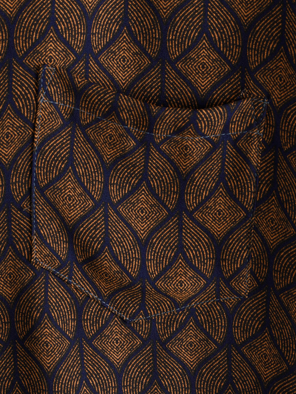 Short-Sleeve Brown Retro Geometric Print Pocket Shirt