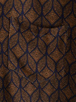 Short-Sleeve Brown Retro Geometric Print Pocket Shirt