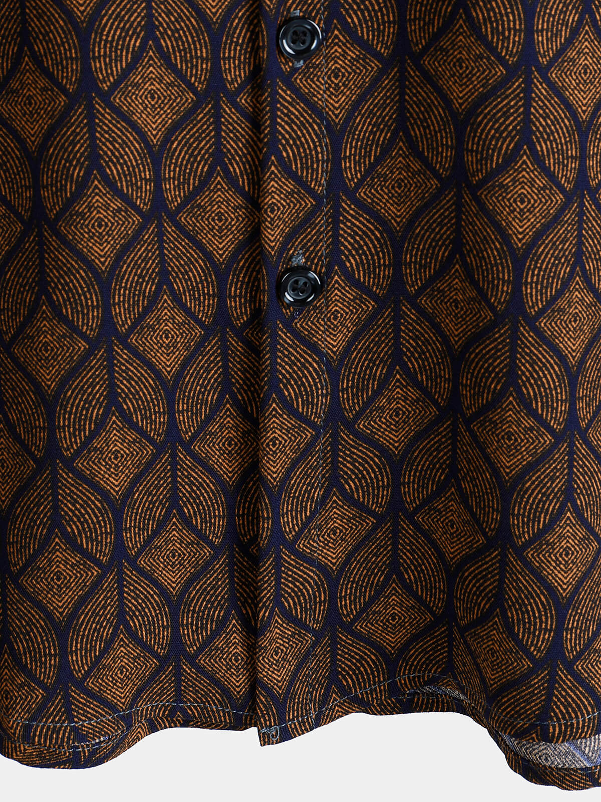 Short-Sleeve Brown Retro Geometric Print Pocket Shirt