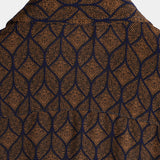 Short-Sleeve Brown Retro Geometric Print Pocket Shirt