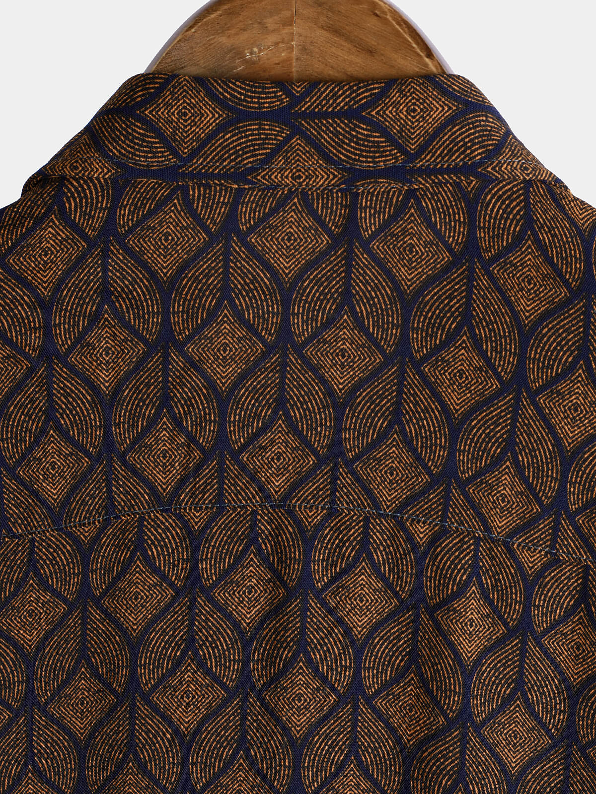 Short-Sleeve Brown Retro Geometric Print Pocket Shirt