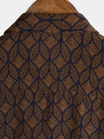 Short-Sleeve Brown Retro Geometric Print Pocket Shirt